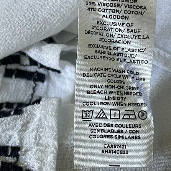 LOFT Embroidered Smocked Ruffle Blouse | White Black Boho Peasant Top | Size XS - Picture 8 of 8